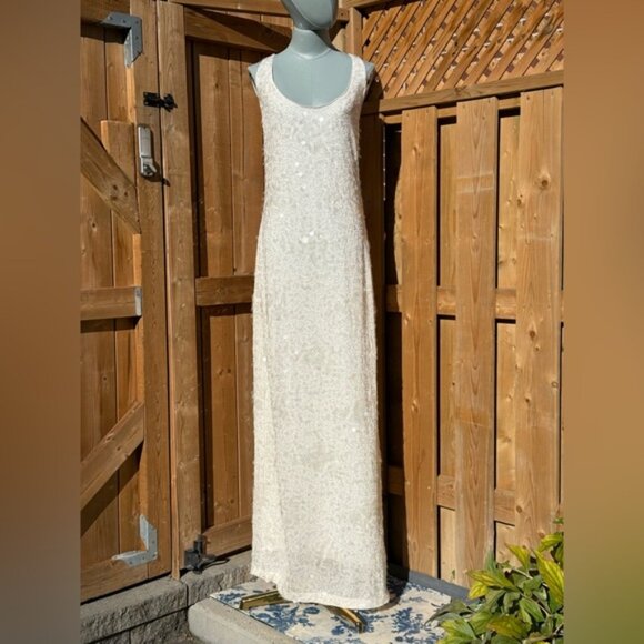 🆕 SIMKHAI 🧿 NWOT Bex Sequined Embellished Maxi Dress, Ivory - Sz US 10 - Picture 2 of 14
